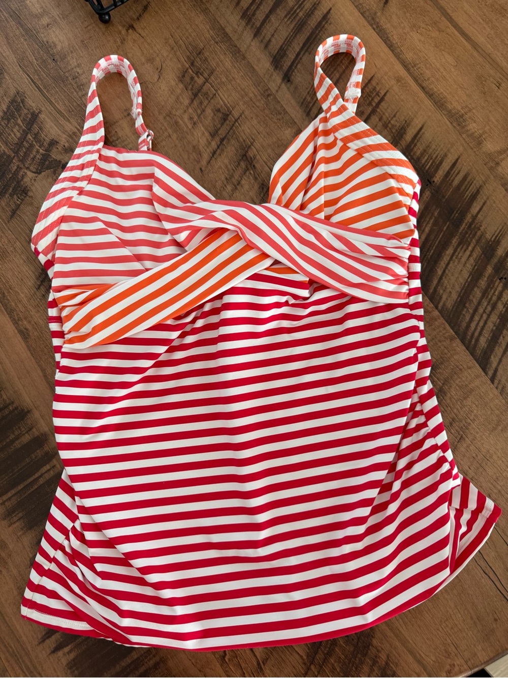 Lands' End ladies Pink and Orange Striped Tankini Swim